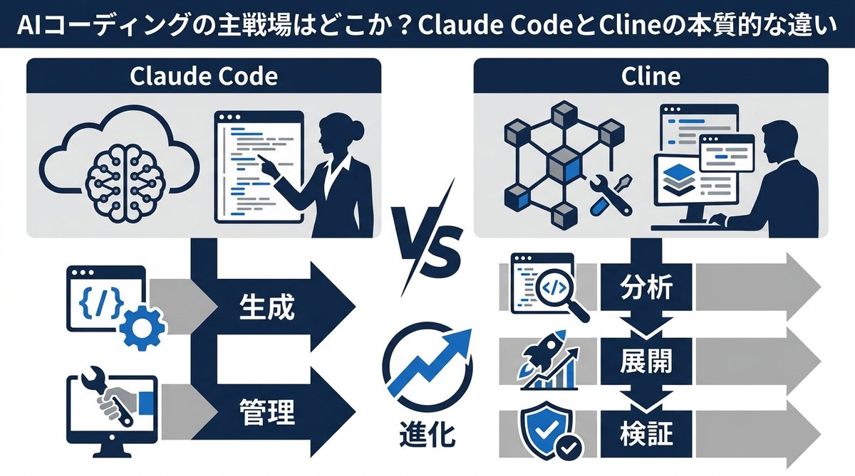 図解：AIコーディングの主戦場はどこか？Claude CodeとClineの本質的な違い