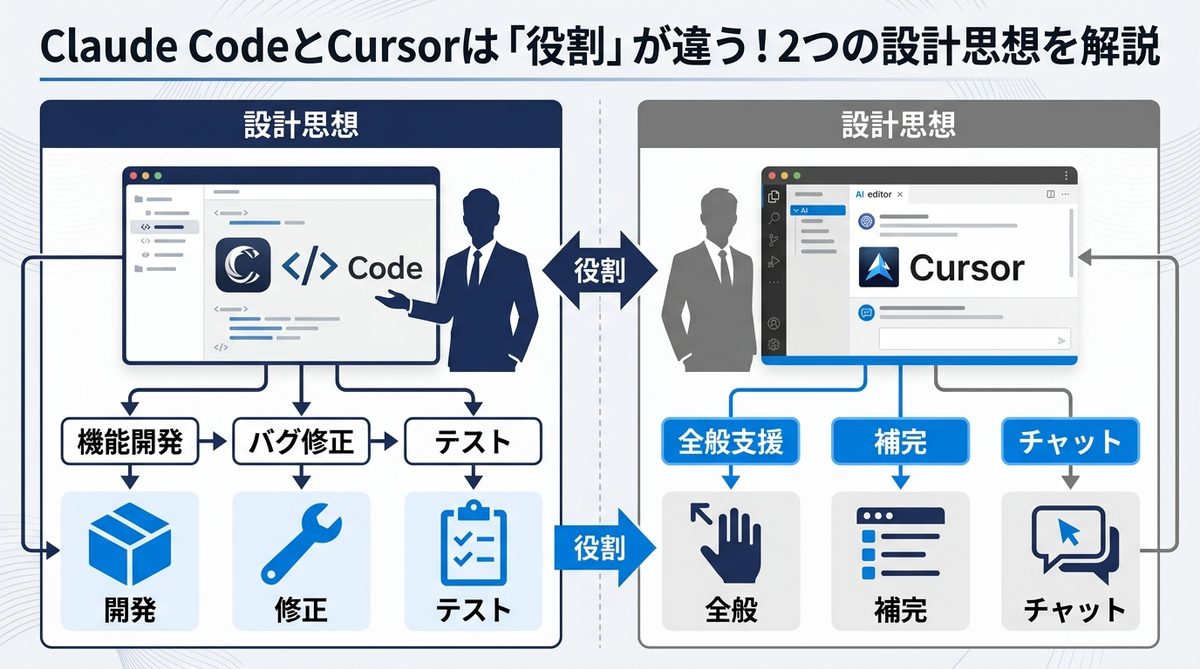 図解：Claude CodeとCursorは「役割」が違う！2つの設計思想を解説