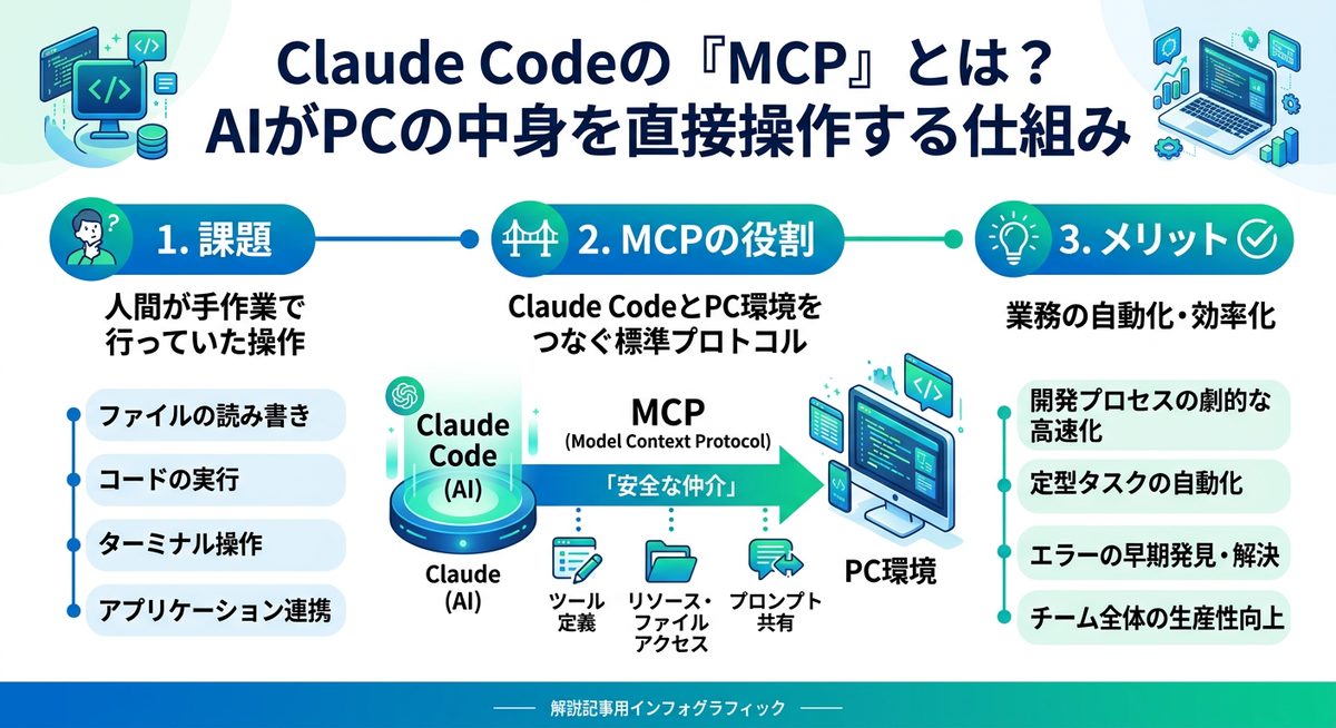 図解：Claude Codeの「MCP」とは？AIがPCの中身を直接操作する仕組み