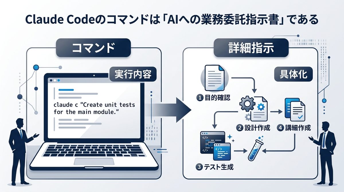 図解：Claude Codeのコマンドは「AIへの業務委託指示書」である