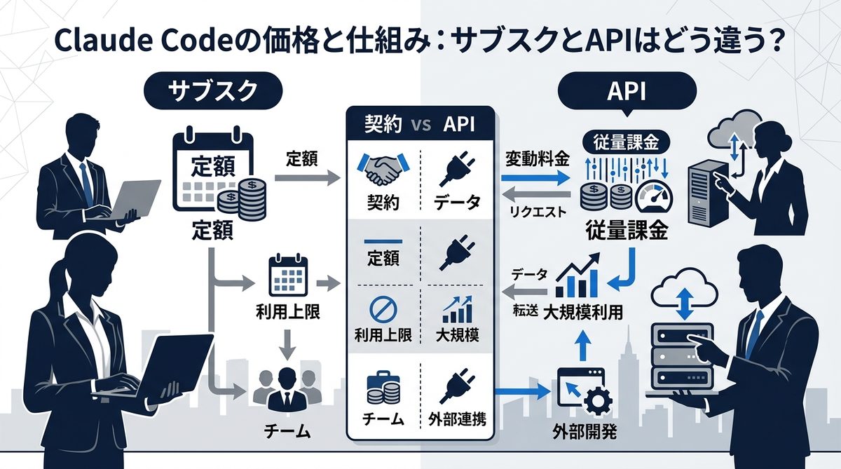 図解：Claude Codeの価格と仕組み：サブスクとAPIはどう違う？