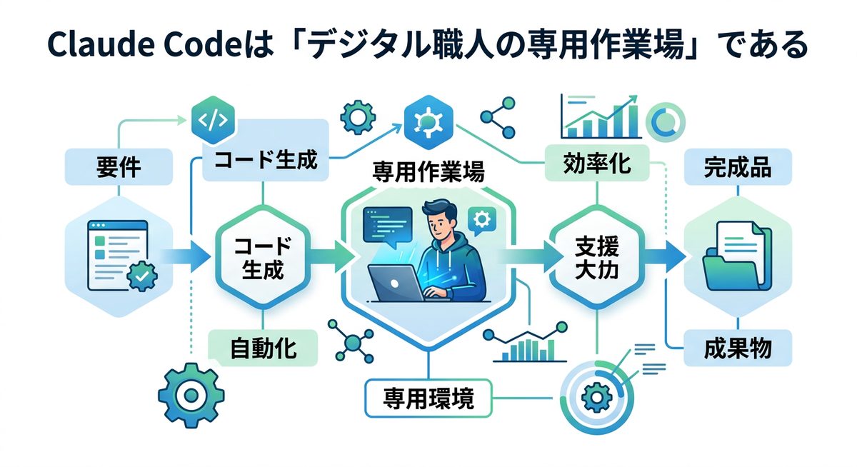 図解：Claude Codeは「デジタル職人の専用作業場」である