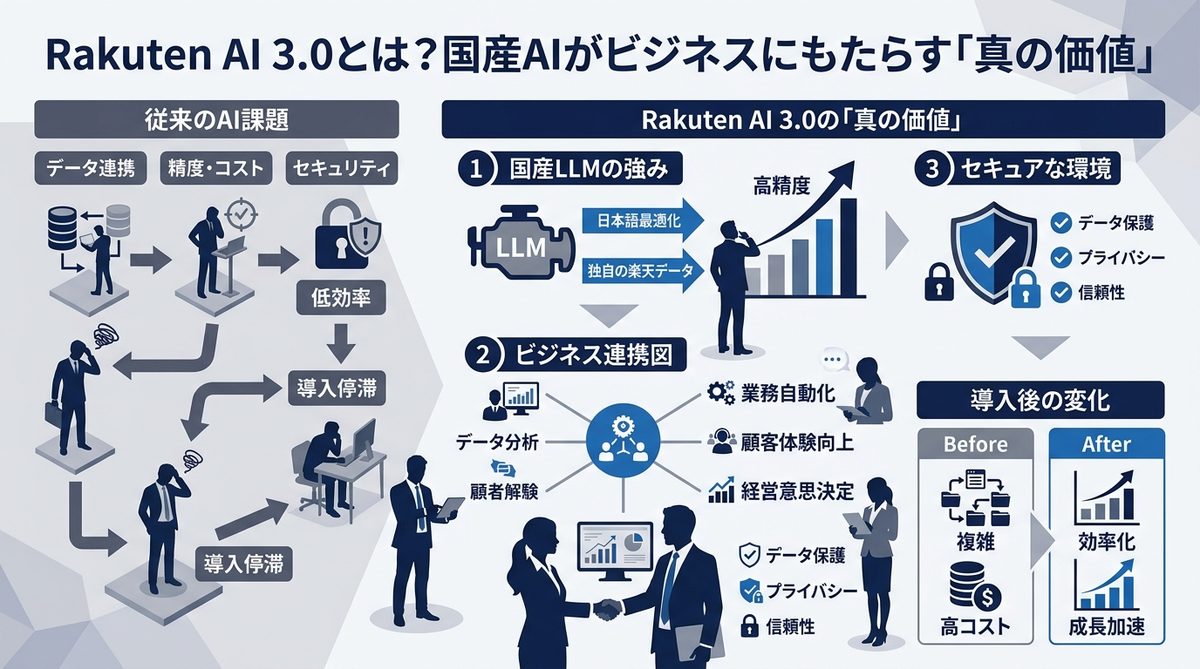 図解：Rakuten AI 3.0とは？国産AIがビジネスにもたらす「真の価値」