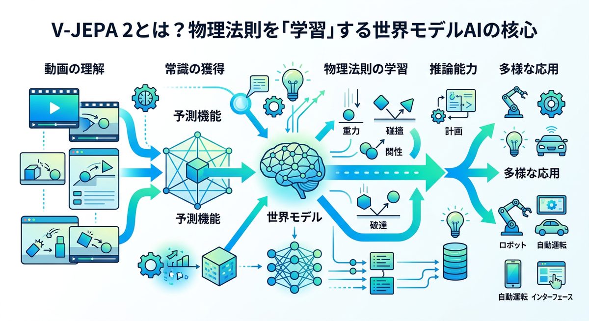 図解:V-JEPA 2とは?物理法則を「学習」する世界モデルAIの核心