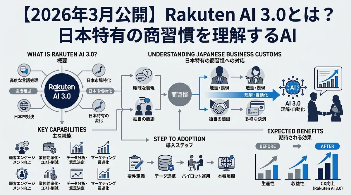 図解：【2026年3月公開】Rakuten AI 3.0とは？日本特有の商習慣を理解するAI