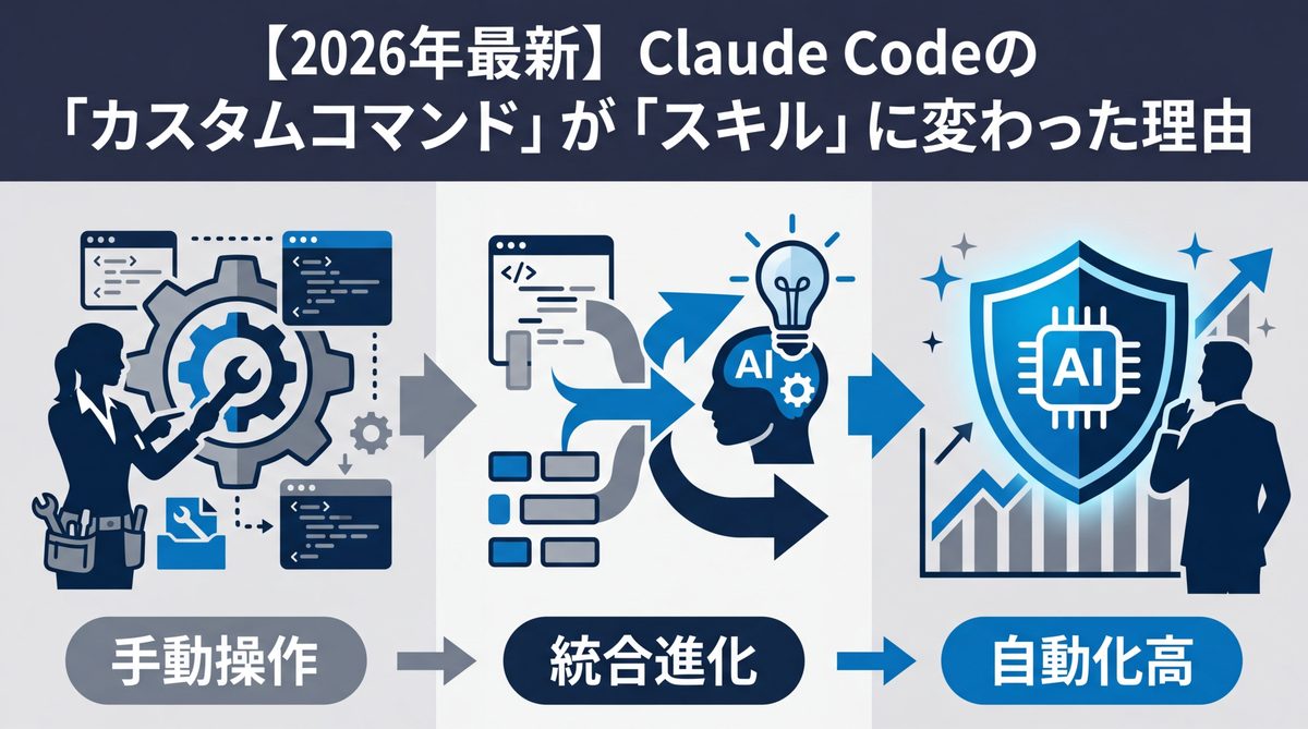 図解:【2026年最新】Claude Codeの「カスタムコマンド」が「スキル」に変わった理由