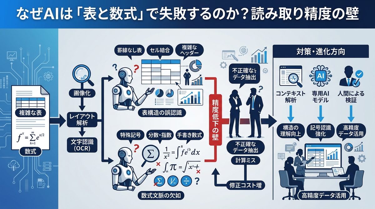 図解:なぜAIは「表と数式」で失敗するのか?読み取り精度の壁