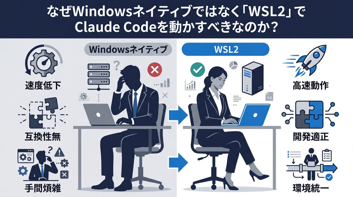 図解：なぜWindowsネイティブではなく「WSL2」でClaude Codeを動かすべきなのか？