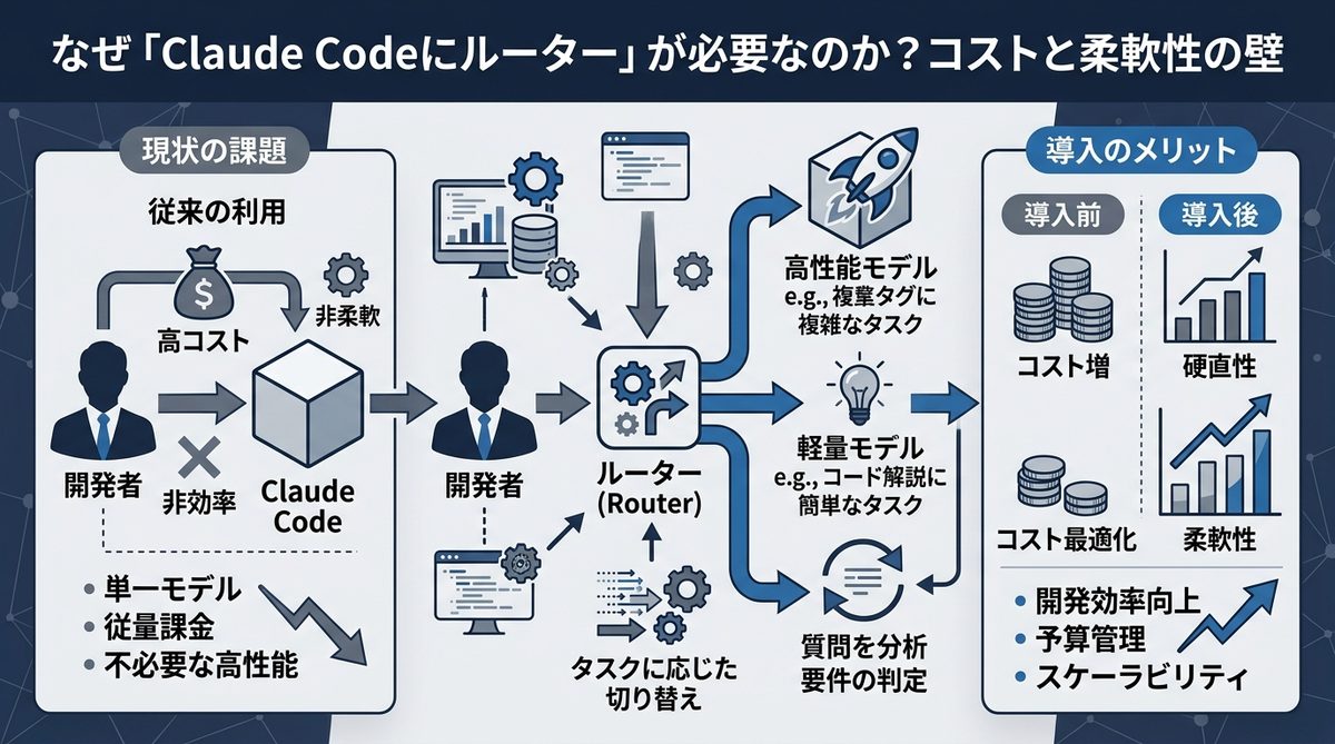 図解：なぜ「Claude Codeにルーター」が必要なのか？コストと柔軟性の壁