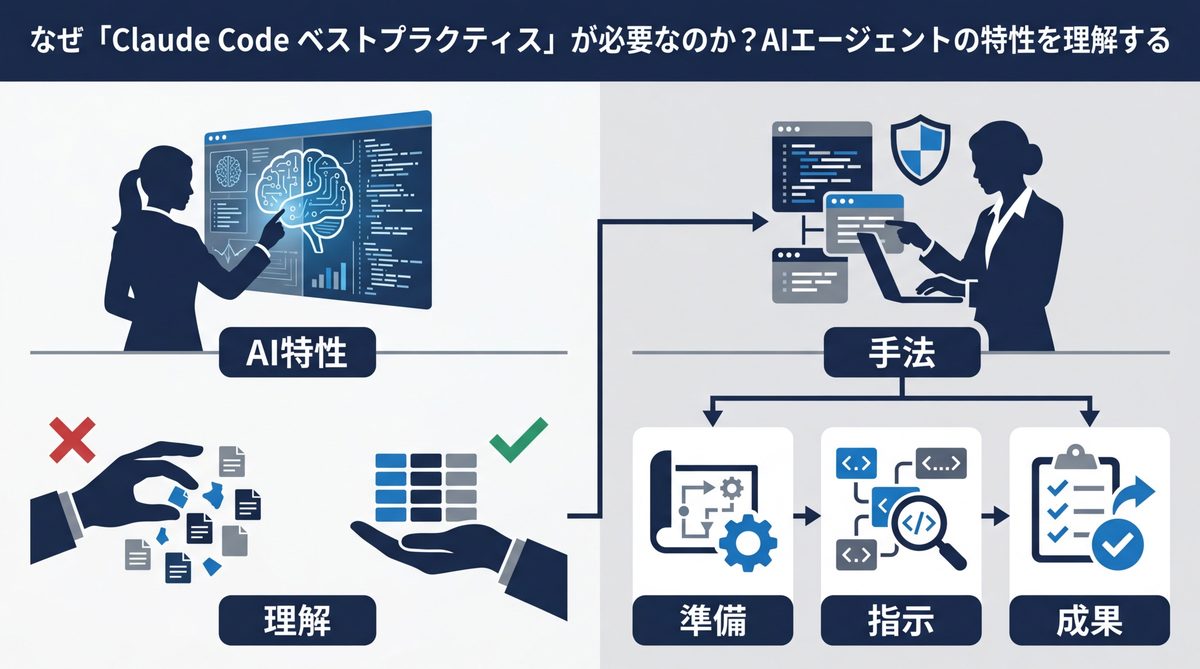図解：なぜ「Claude Code ベストプラクティス」が必要なのか？AIエージェントの特性を理解する