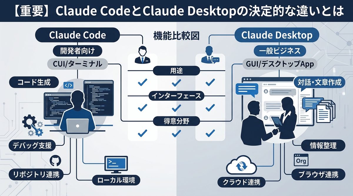 図解:【重要】Claude CodeとClaude Desktopの決定的な違いとは