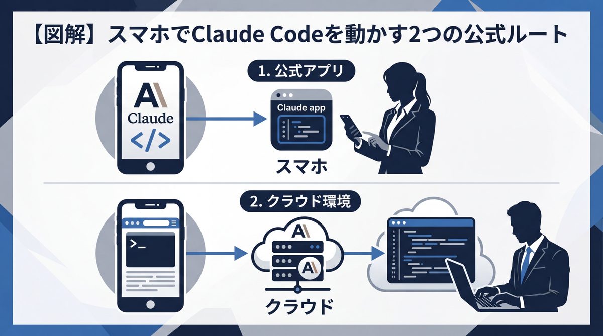 図解：【図解】スマホでClaude Codeを動かす2つの公式ルート