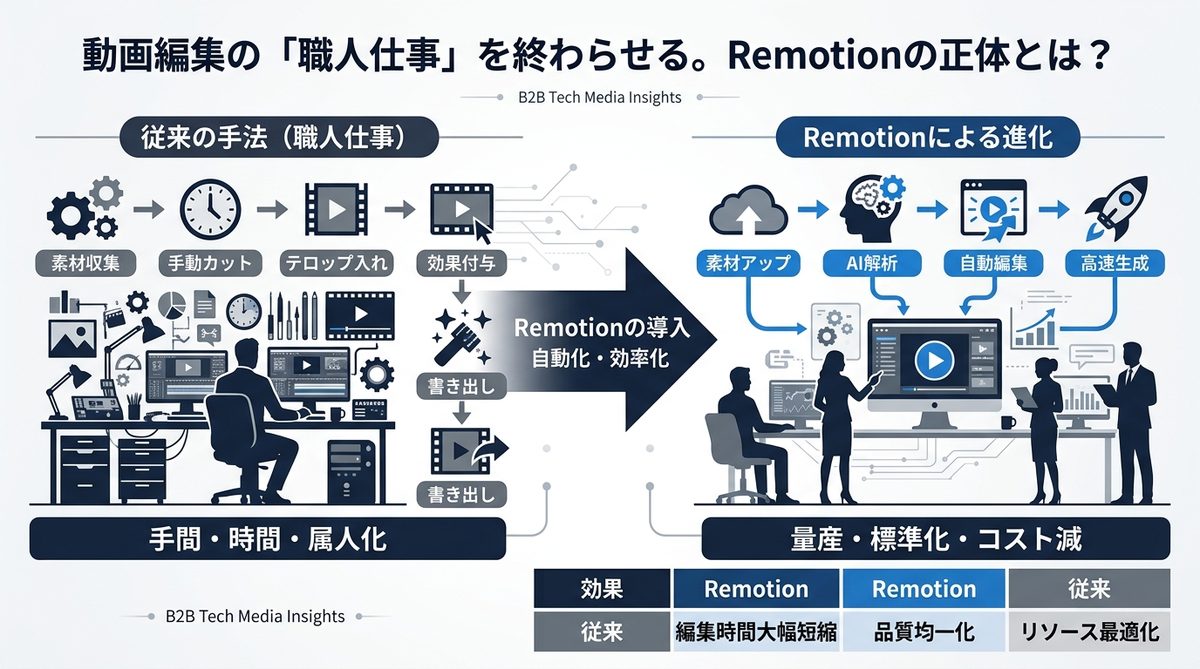 図解：動画編集の「職人仕事」を終わらせる。Remotionの正体とは？