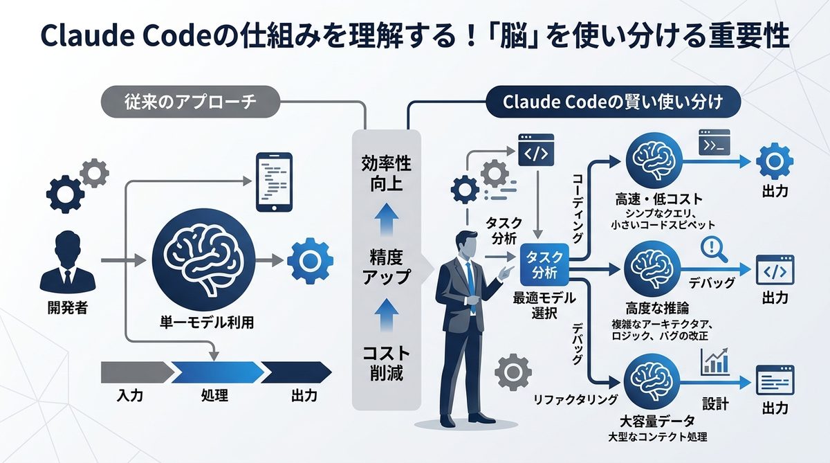 図解:Claude Codeの仕組みを理解する!「脳」を使い分ける重要性