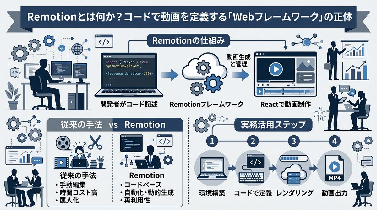 図解：Remotionとは何か？コードで動画を定義する「Webフレームワーク」の正体