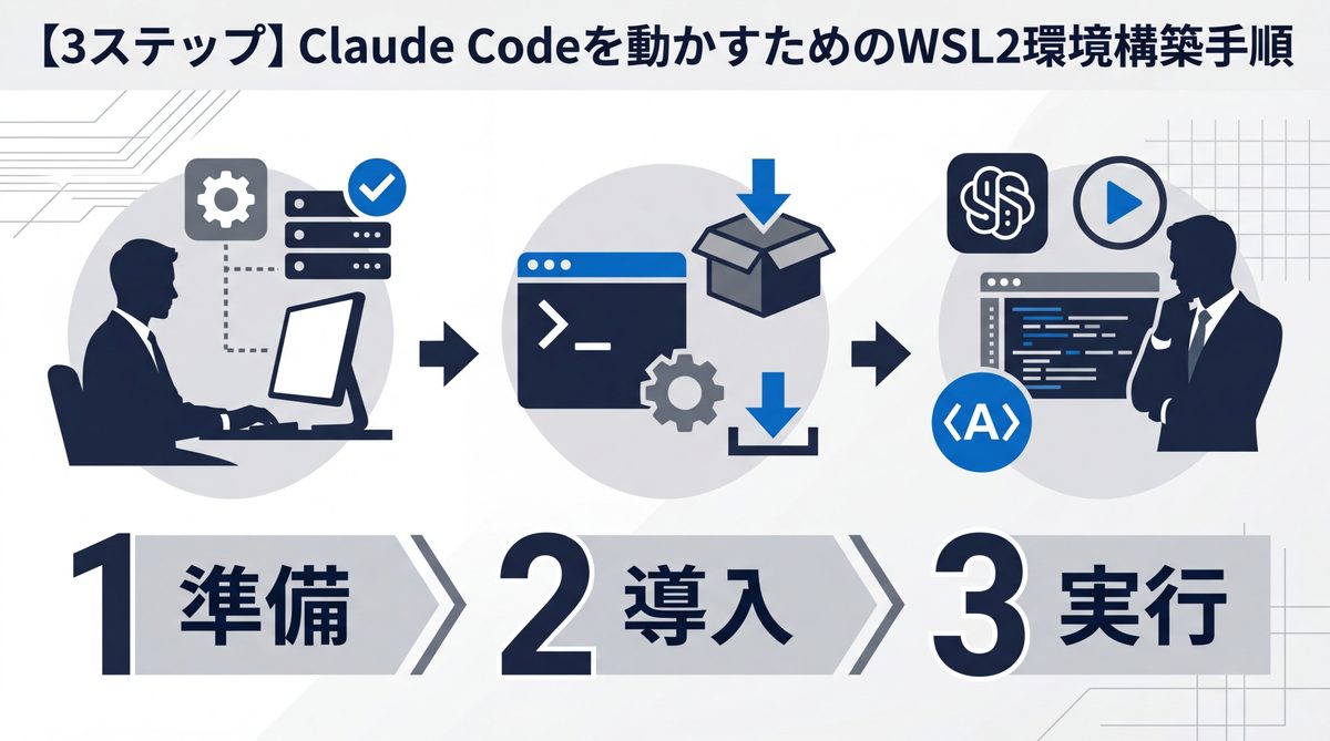 図解：【3ステップ】Claude Codeを動かすためのWSL2環境構築手順
