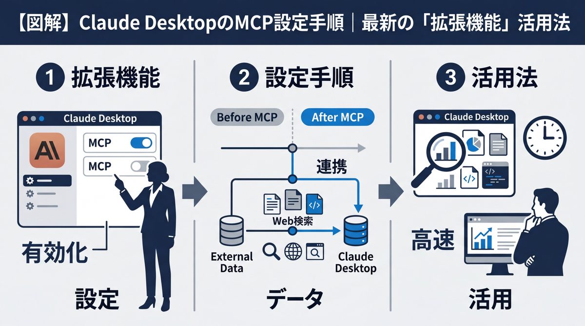図解:【図解】Claude DesktopのMCP設定手順|最新の「拡張機能」活用法