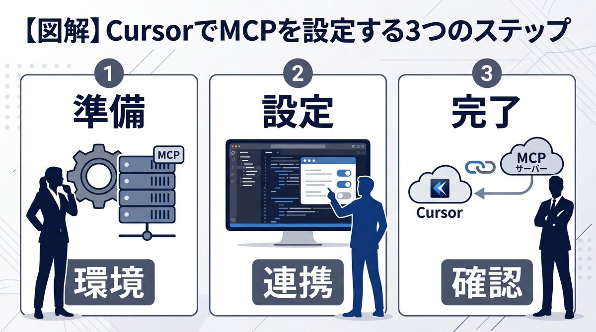 図解：【図解】CursorでMCPを設定する3つのステップ
