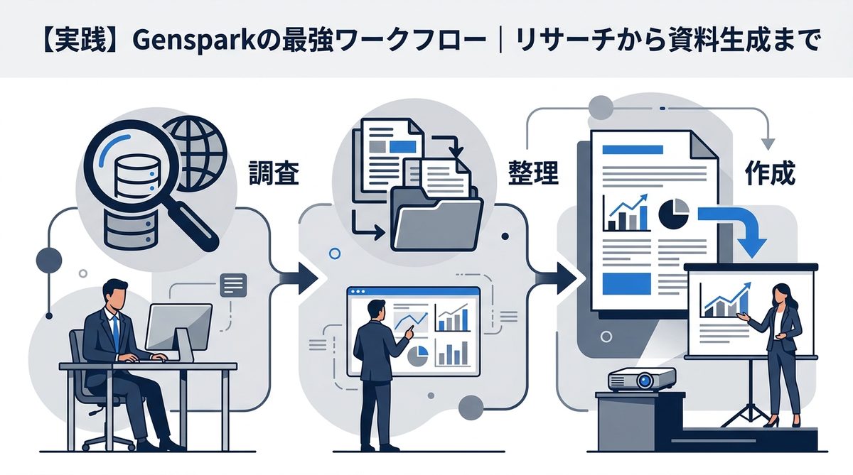 図解:【実践】Gensparkの最強ワークフロー|リサーチから資料生成まで