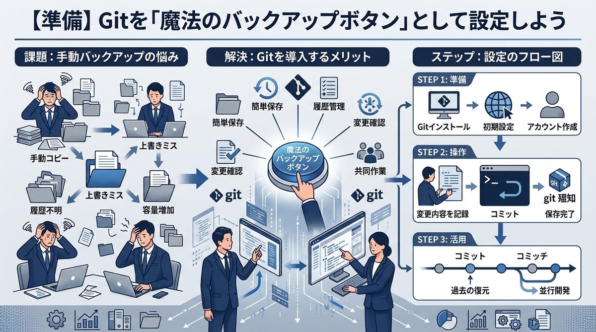 図解:【準備】Gitを「魔法のバックアップボタン」として設定しよう