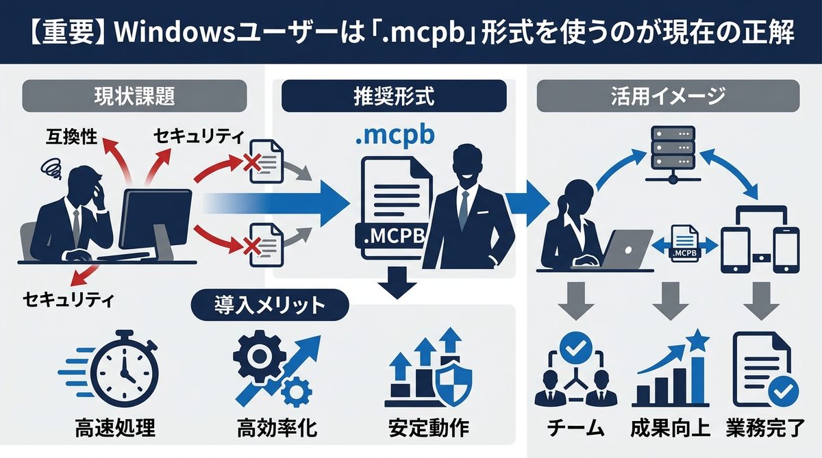 図解:【重要】Windowsユーザーは「.mcpb」形式を使うのが現在の正解