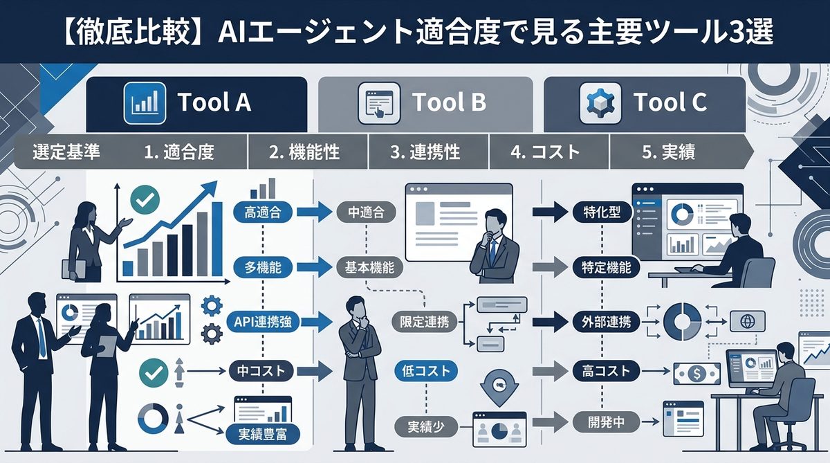 図解:【徹底比較】AIエージェント適合度で見る主要ツール3選