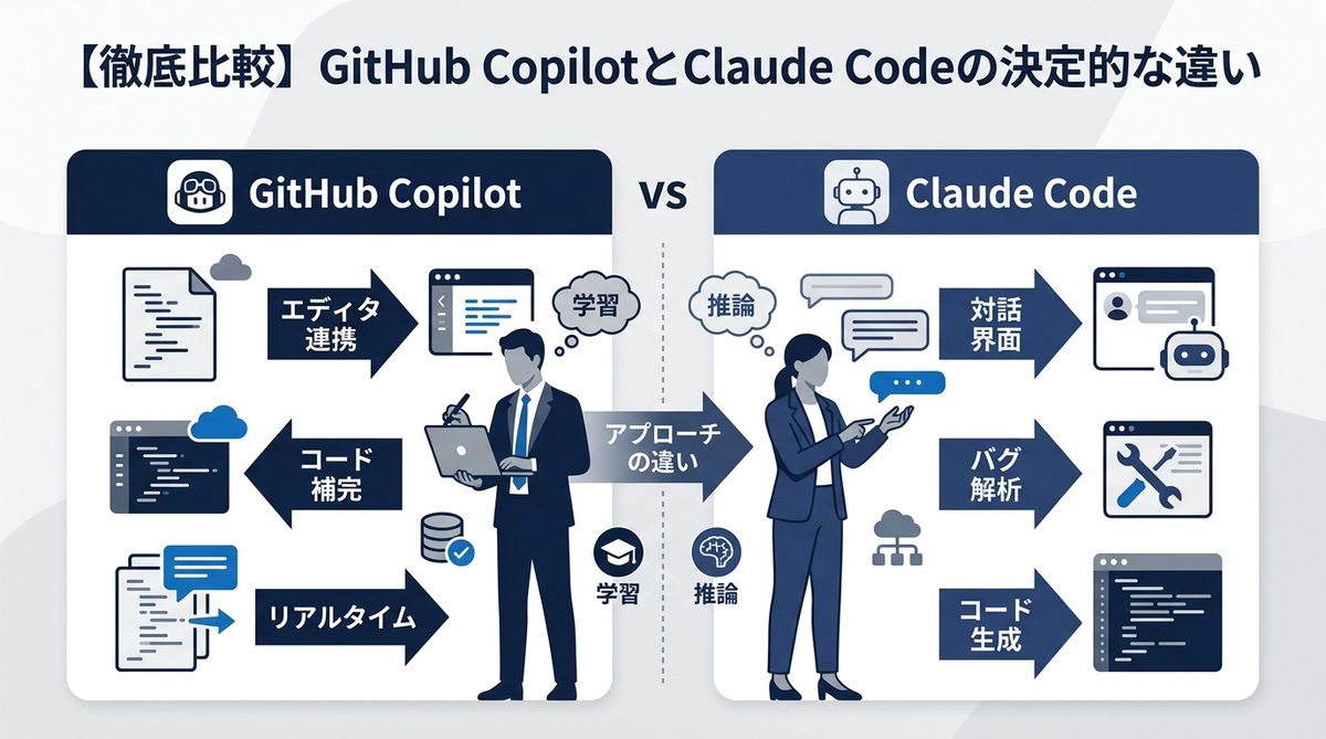 図解:【徹底比較】GitHub CopilotとClaude Codeの決定的な違い