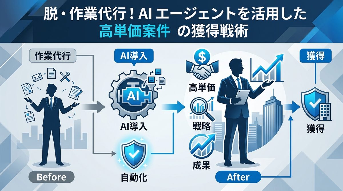 図解：脱・作業代行！AIエージェントを活用した高単価案件の獲得戦術