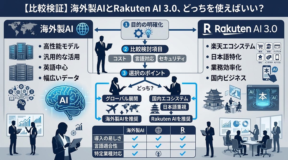 図解：【比較検証】海外製AIとRakuten AI 3.0、どっちを使えばいい？