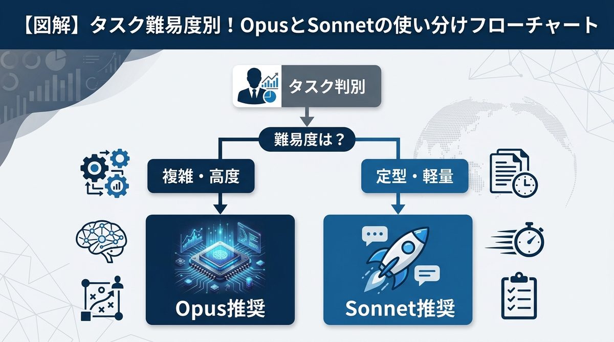 図解：【図解】タスク難易度別！OpusとSonnetの使い分けフローチャート
