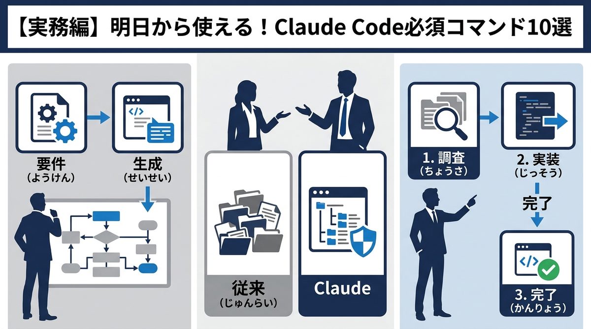 図解：【実務編】明日から使える！Claude Code必須コマンド10選