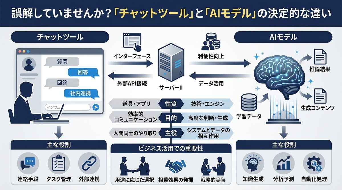 図解：誤解していませんか？「チャットツール」と「AIモデル」の決定的な違い