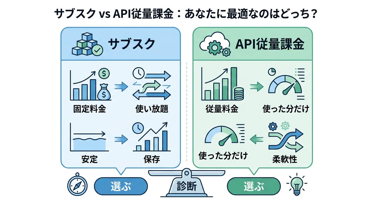 図解:サブスク vs API従量課金:あなたに最適なのはどっち?