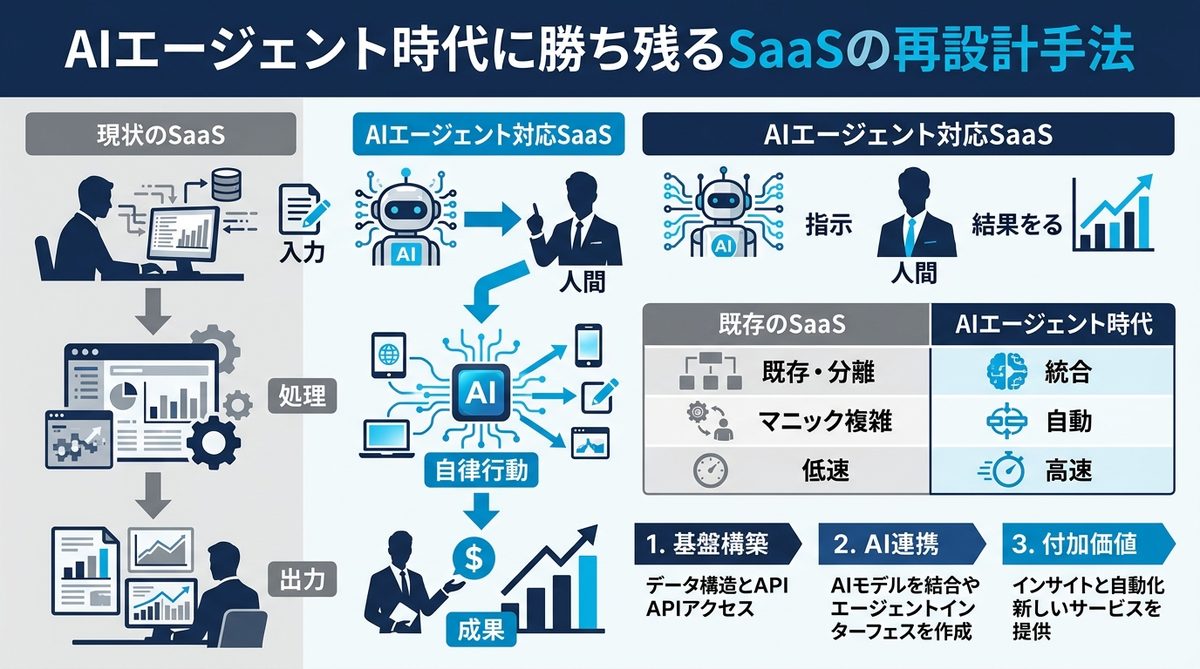 図解:AIエージェント時代に勝ち残るSaaSの再設計手法