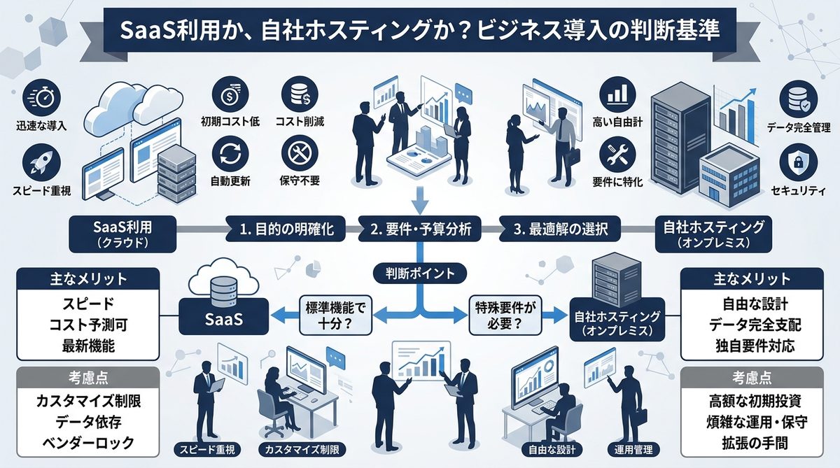 図解：SaaS利用か、自社ホスティングか？ビジネス導入の判断基準