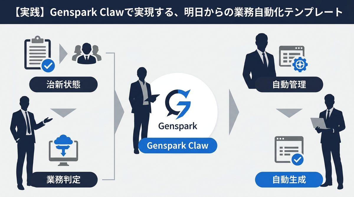 図解：【実践】Genspark Clawで実現する、明日からの業務自動化テンプレート