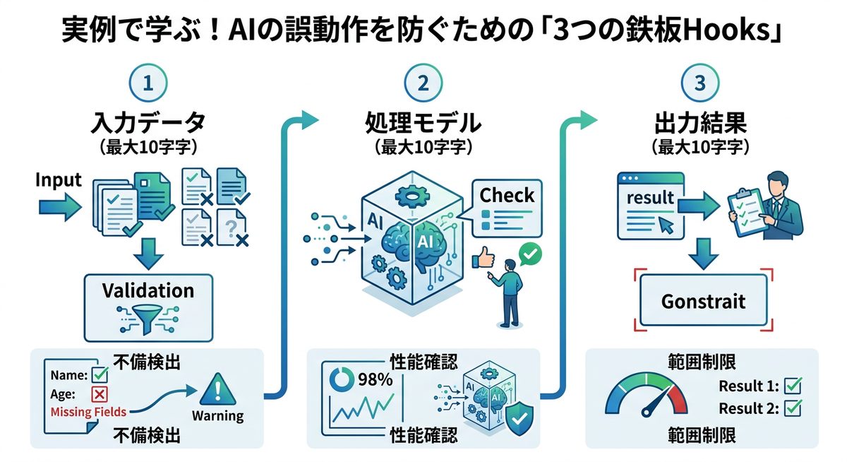 図解:実例で学ぶ!AIの誤動作を防ぐための「3つの鉄板Hooks」