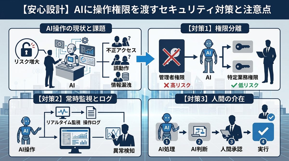 図解:【安心設計】AIに操作権限を渡すセキュリティ対策と注意点