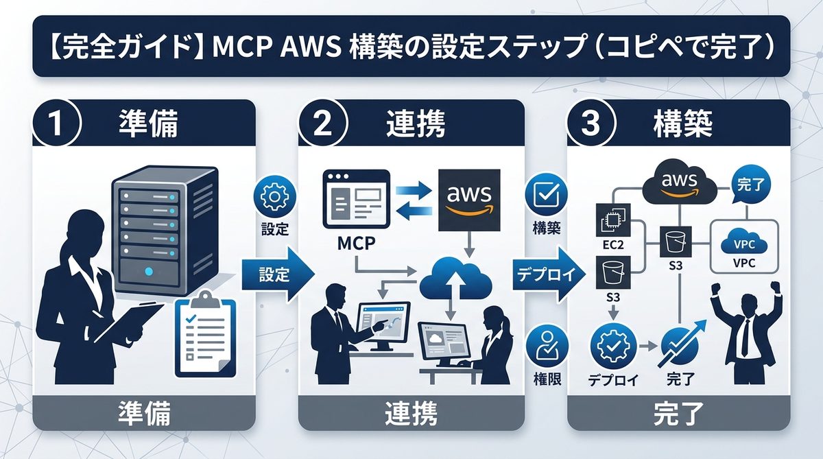 図解：【完全ガイド】MCP AWS 構築の設定ステップ（コピペで完了）