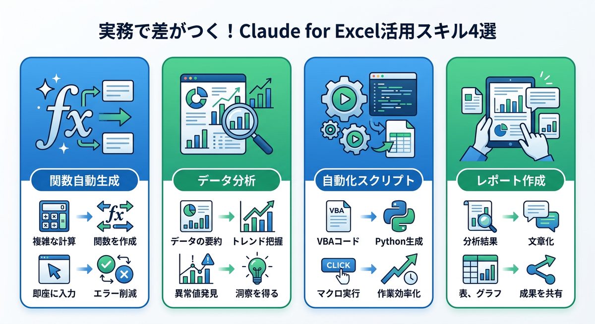 図解:実務で差がつく!Claude for Excel活用スキル4選