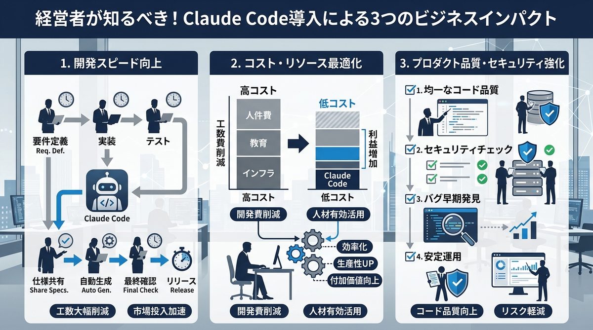 図解:経営者が知るべき!Claude Code導入による3つのビジネスインパクト