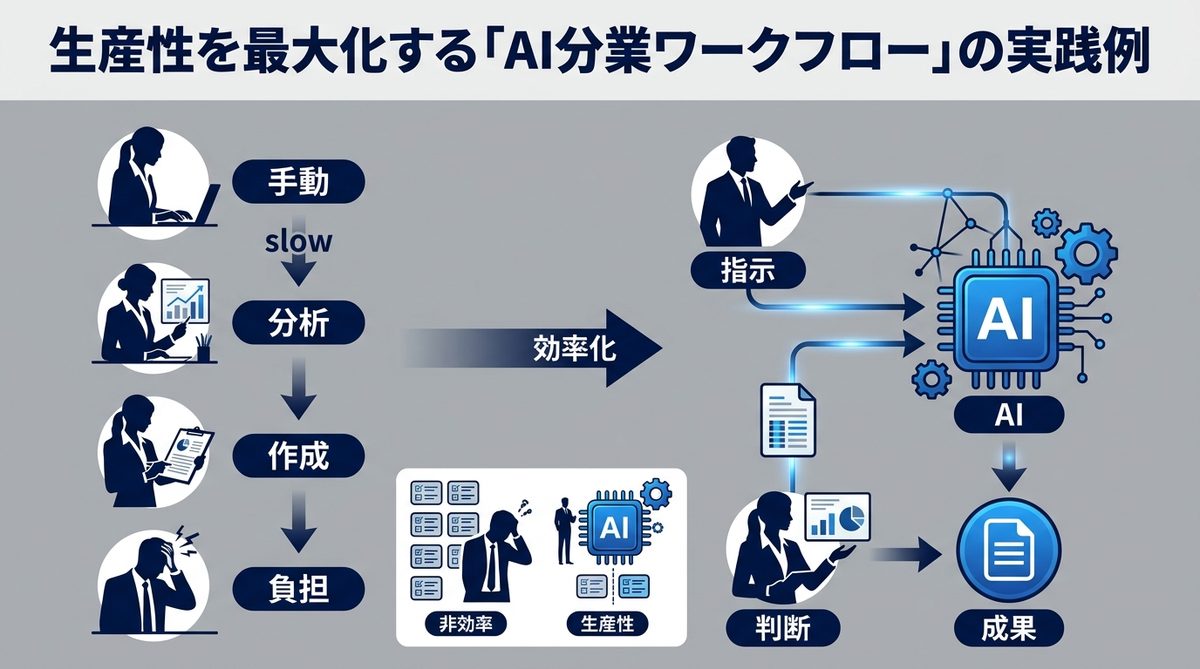 図解：生産性を最大化する「AI分業ワークフロー」の実践例
