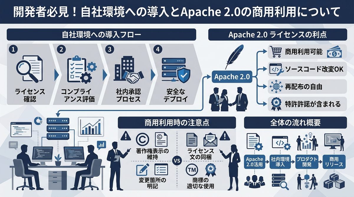 図解：開発者必見！自社環境への導入とApache 2.0の商用利用について