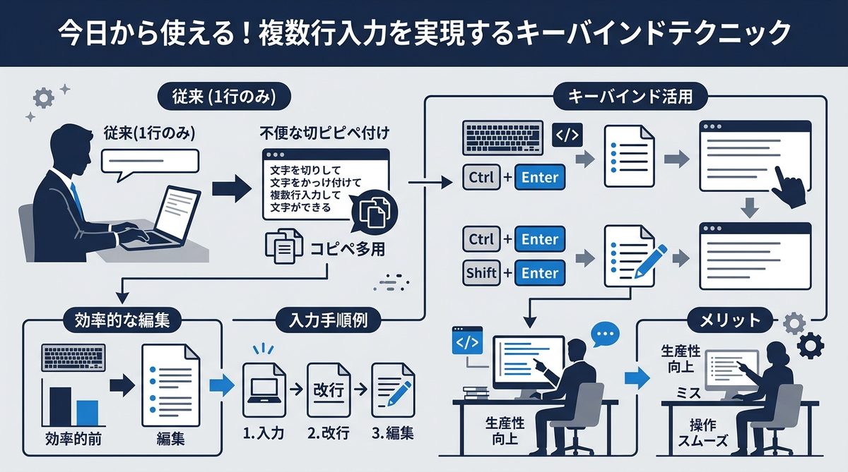 図解：今日から使える！複数行入力を実現するキーバインドテクニック