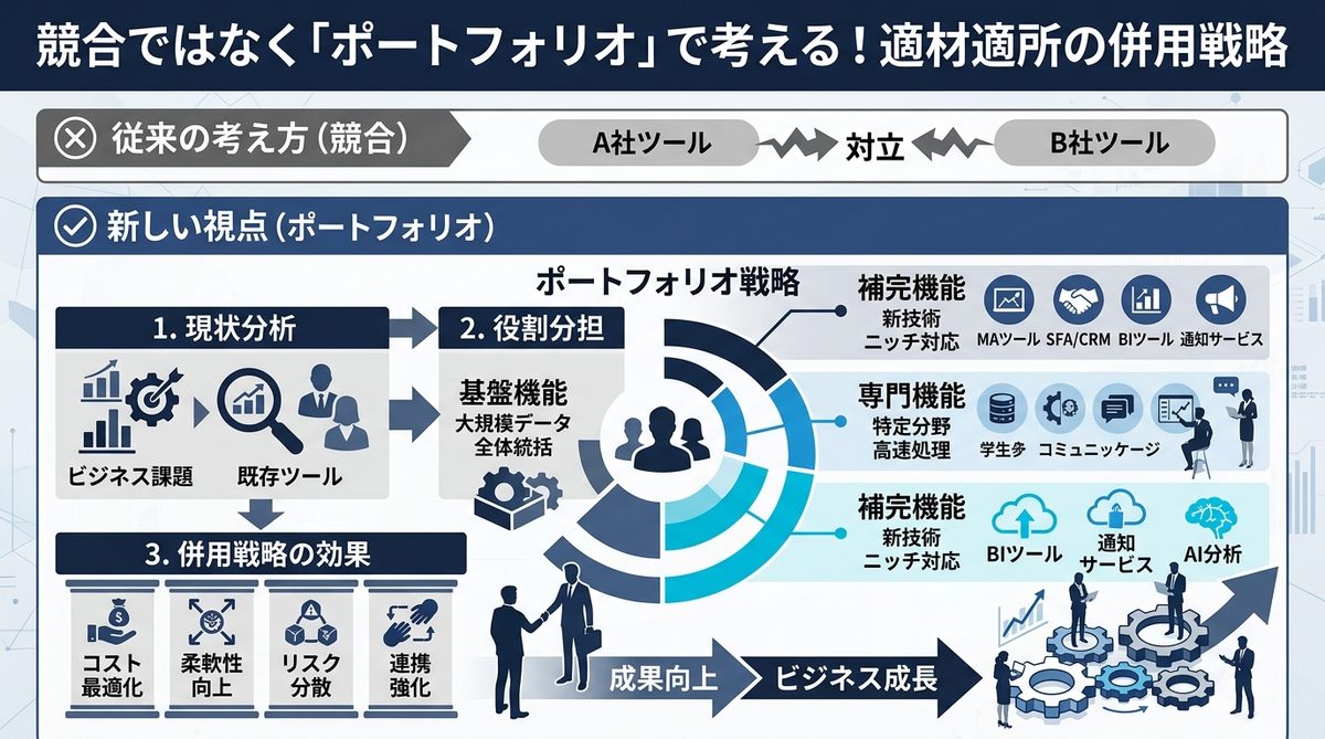 図解：競合ではなく「ポートフォリオ」で考える！適材適所の併用戦略