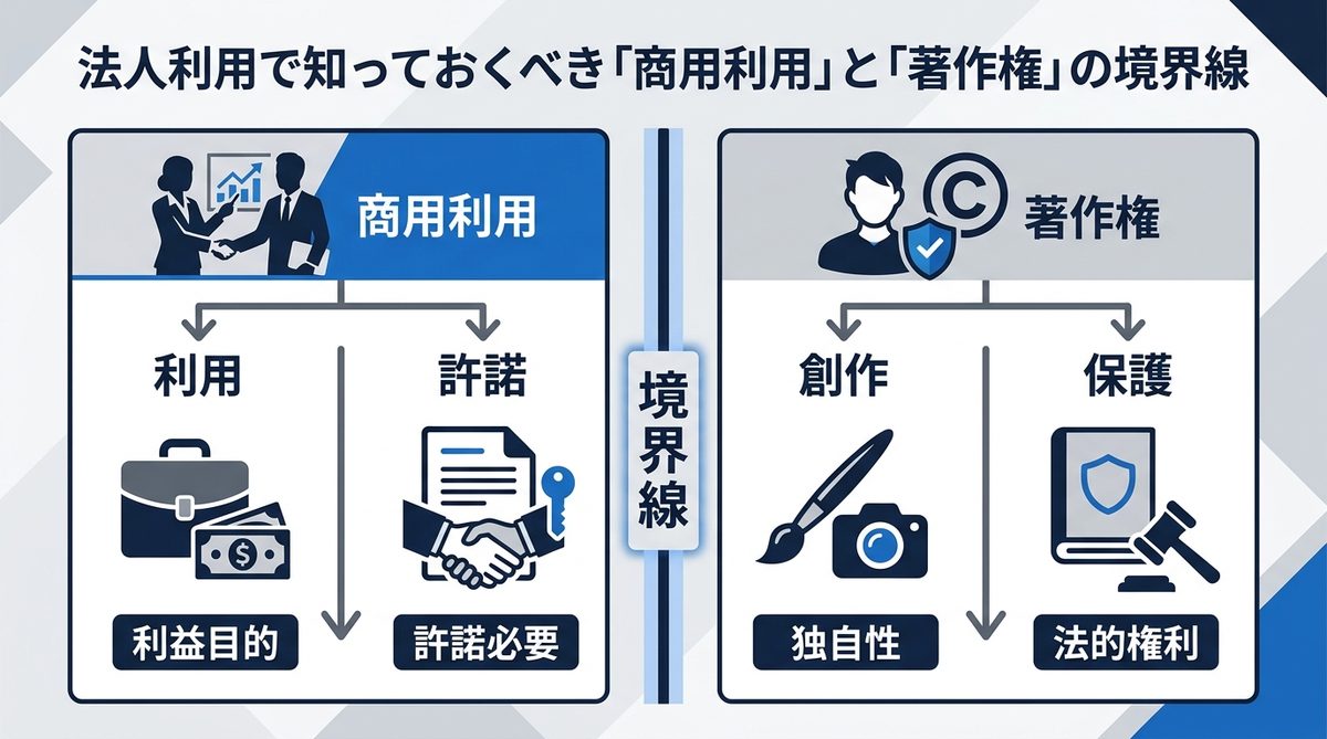 図解：法人利用で知っておくべき「商用利用」と「著作権」の境界線
