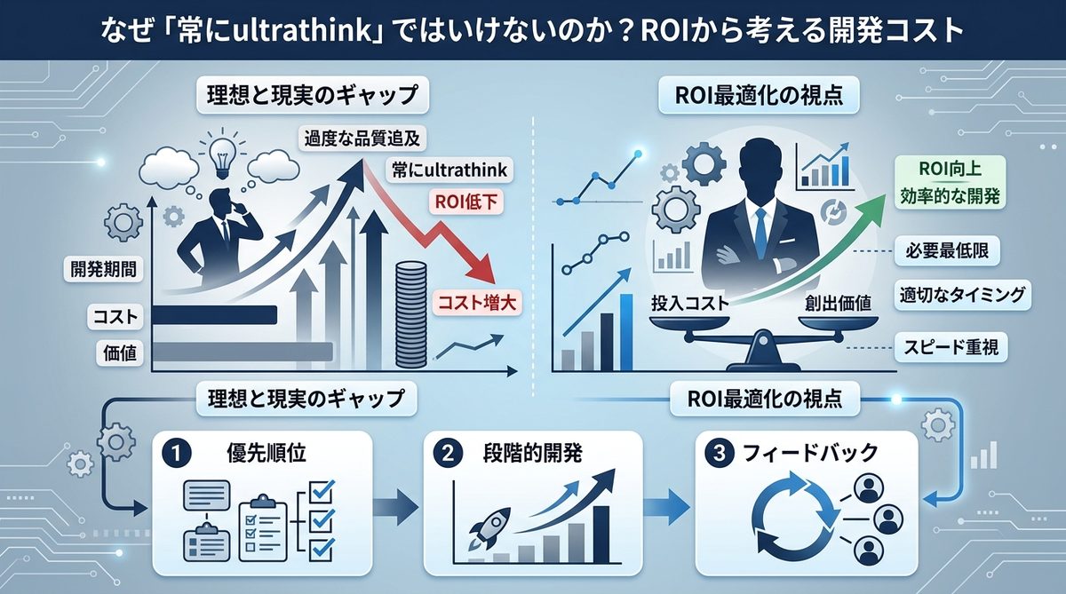 図解:なぜ「常にultrathink」ではいけないのか?ROIから考える開発コスト