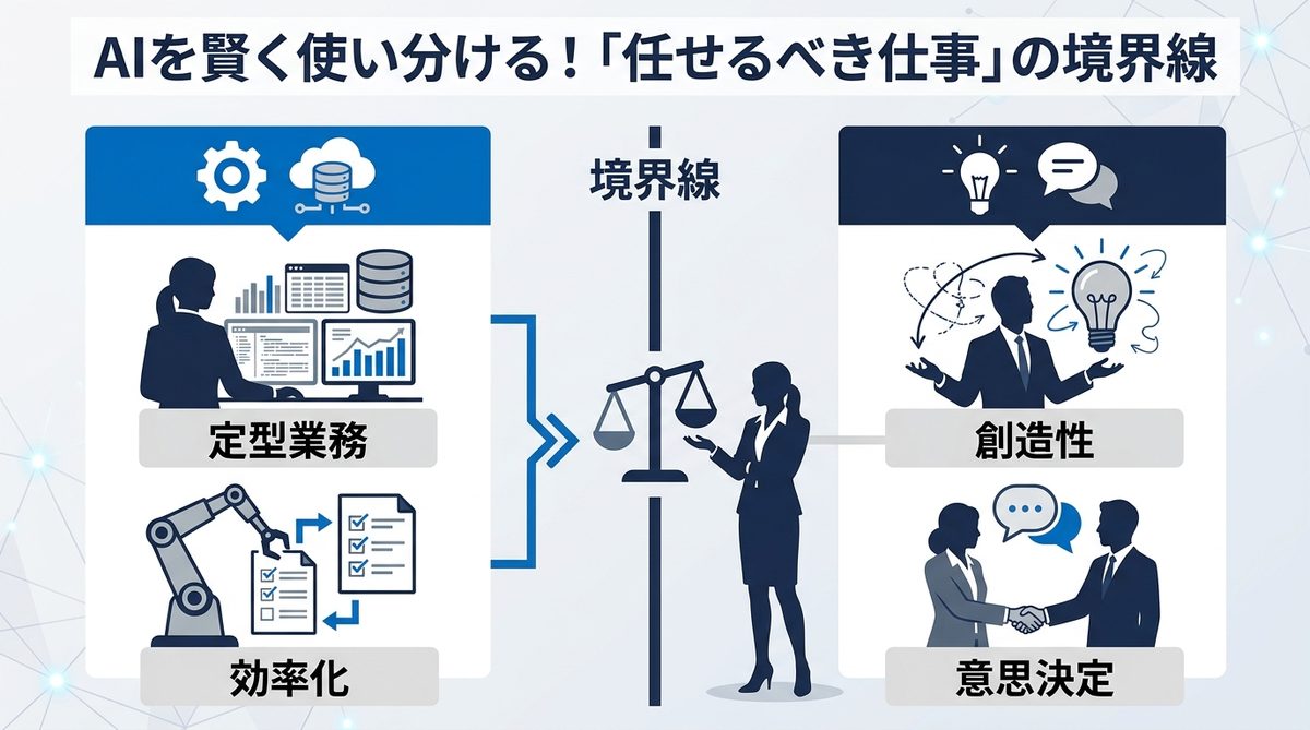 図解：AIを賢く使い分ける！「任せるべき仕事」の境界線
