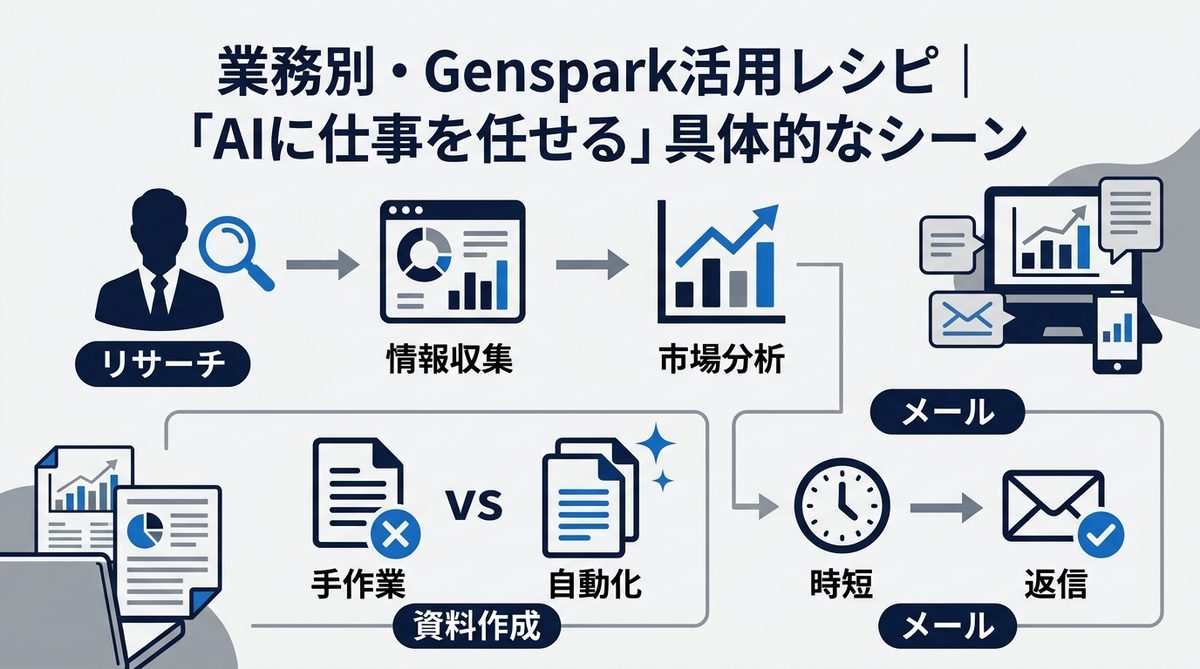 図解:業務別・Genspark活用レシピ|「AIに仕事を任せる」具体的なシーン