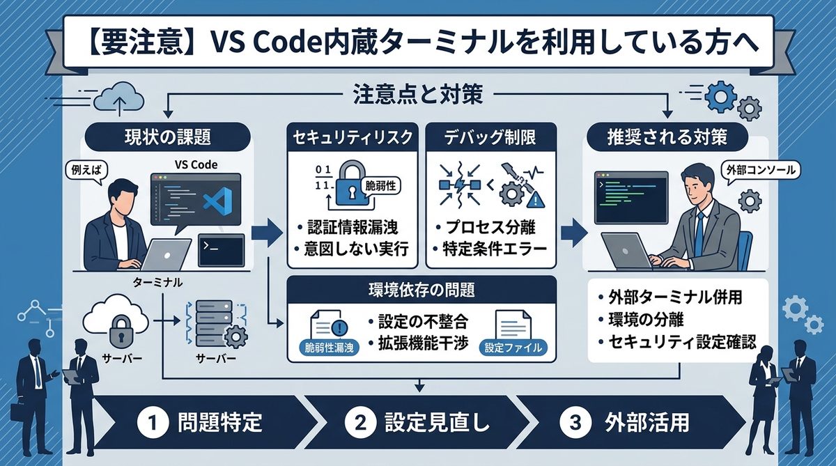 図解：【要注意】VS Code内蔵ターミナルを利用している方へ